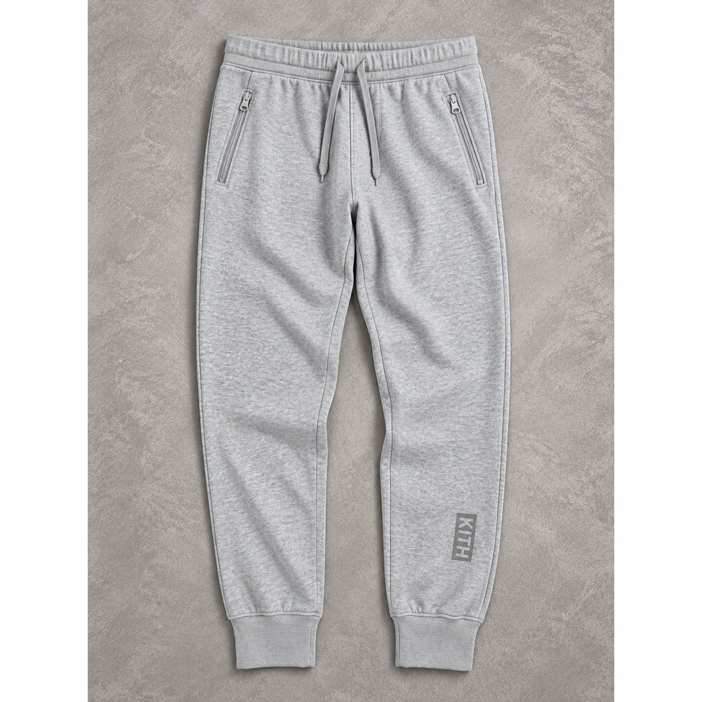 Kith Jogger Pants Mens Medium Gray Heather Logo Zip Pockets Drawstring